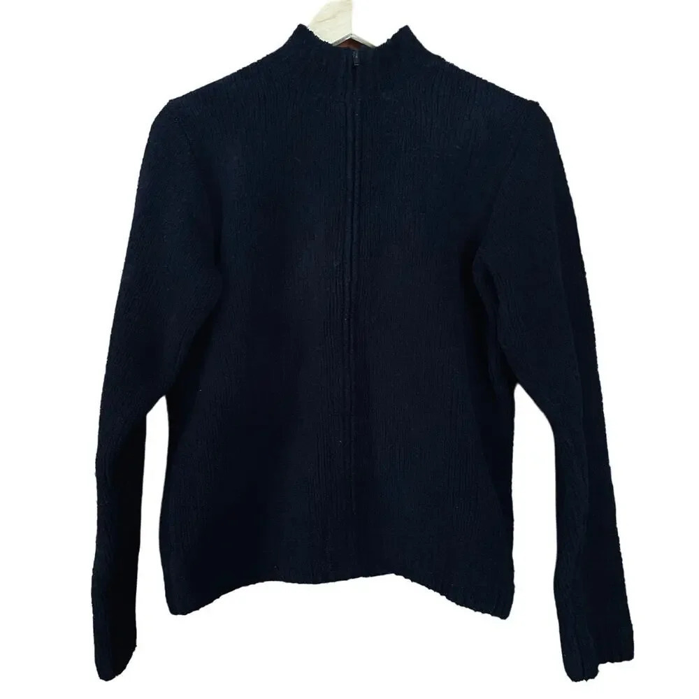 L.L. Bean Vintage Sweater Boucle Full Zip Black Size Small
